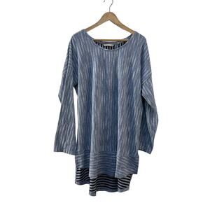 Soft Surroundings Blue Striped Tunic Sweater Top High Low Hem 29668 Womens Large